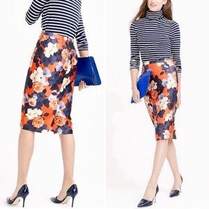 NWT $298 J. Crew Collection Graphic Peony Floral Silk Wool Pencil Skirt 4